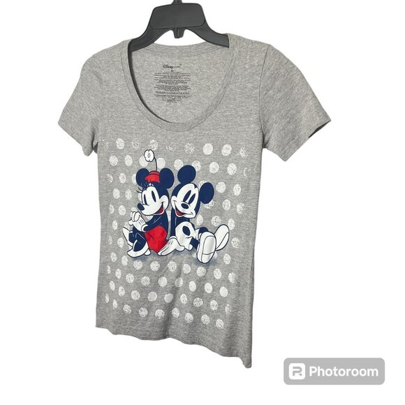 Disney Tops - Disney Store Disney Mickey & Minnie grey and white‎ polka dot tee U-line Neck XS